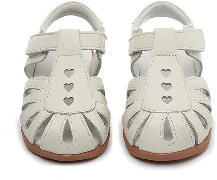 Kid Girl's Leather Closed Toe T-Strap Sandals Summer Ourdoor Cutout Princess Dress Flat Shoes