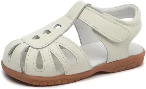 Kid Girl's Leather Closed Toe T-Strap Sandals Summer Ourdoor Cutout Princess Dress Flat Shoes