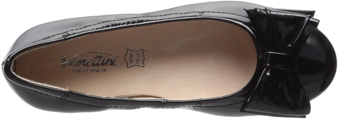 Kid's Ivana Flat with Bow, Black Gloss Patent