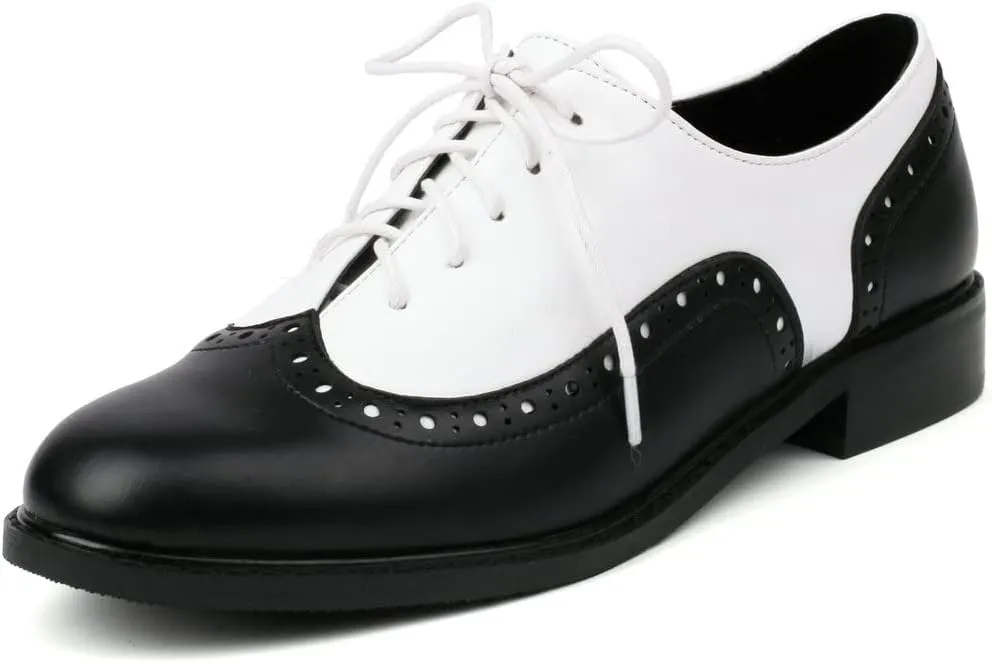 KOKOMOMO Womens Wingtip Patent Leather Pointed Low Heel Oxford Flats Vintage Brogue Shoes