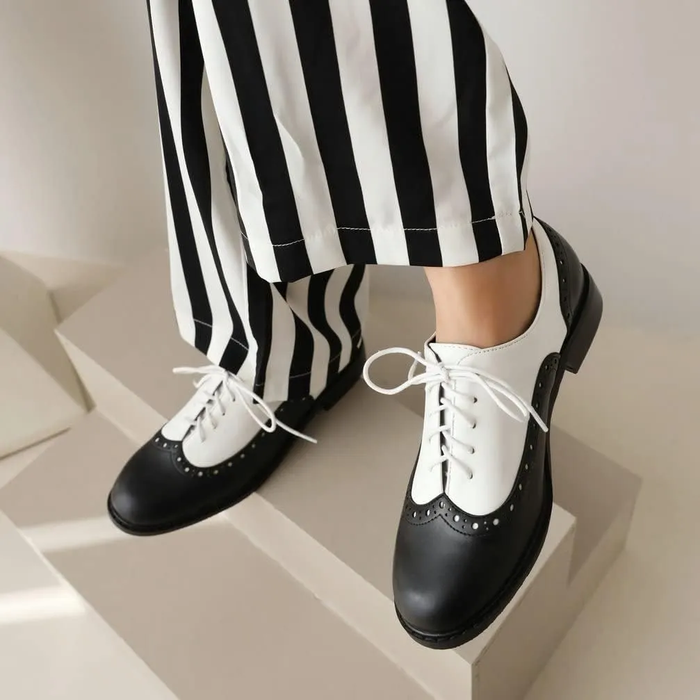 KOKOMOMO Womens Wingtip Patent Leather Pointed Low Heel Oxford Flats Vintage Brogue Shoes