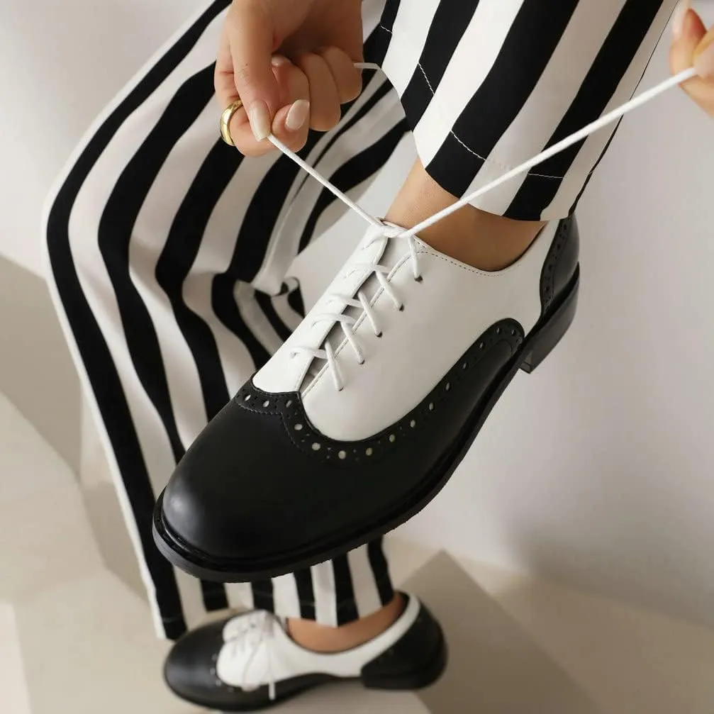 KOKOMOMO Womens Wingtip Patent Leather Pointed Low Heel Oxford Flats Vintage Brogue Shoes