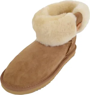 Ladies Genuine Sheepskin Lower Calf Roll Down Short Boot with Button Design