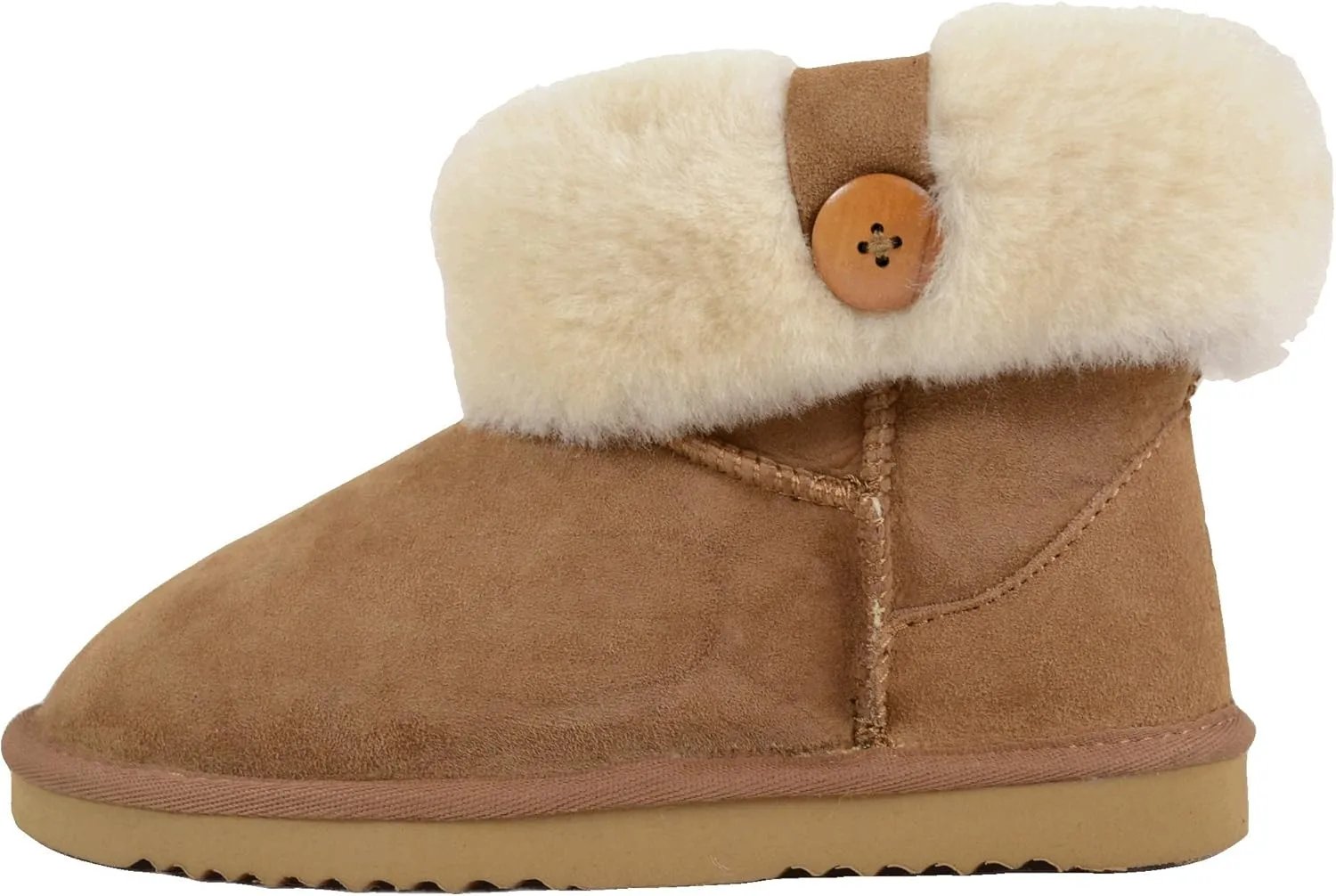 Ladies Genuine Sheepskin Lower Calf Roll Down Short Boot with Button Design