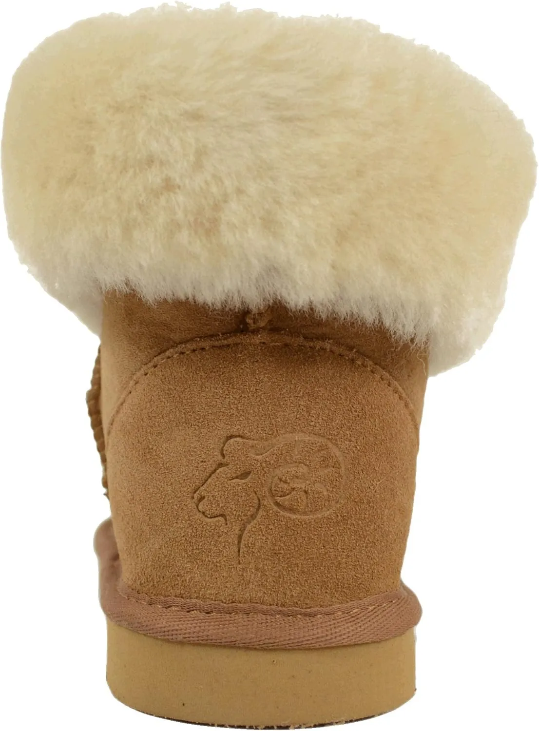 Ladies Genuine Sheepskin Lower Calf Roll Down Short Boot with Button Design