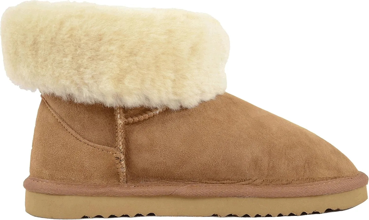 Ladies Genuine Sheepskin Lower Calf Roll Down Short Boot with Button Design