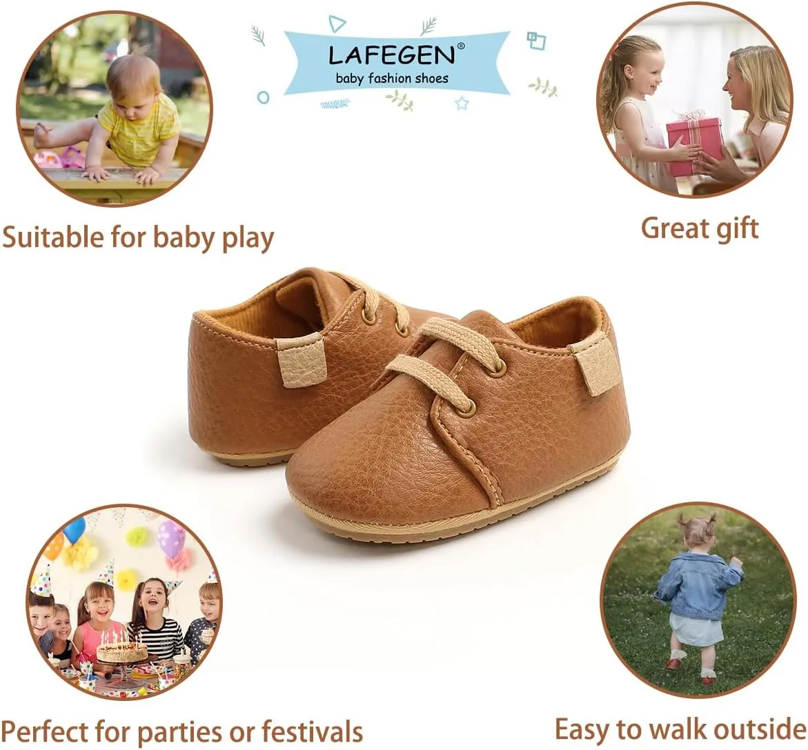 LAFEGEN Baby Boys Girls Classic PU Leather Loafers Soft Sole Oxford Dress Shoes First Walking Flat Moccasins Casual Sneaker