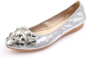 Lauthen.S Women Foldable Ballet Flats, Pointed Toe Wedding Rhinestone Slip on Flat Shoes