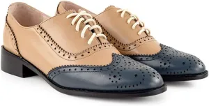 LEHOOR Women Lace-up Brogue Perforated Multicolor Leather Flat Oxfords Vintage Pointed Toe Casual Comfortable Wingtip Derby Size 4-11 M US