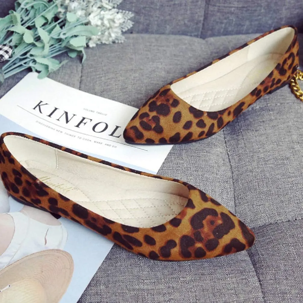 Leopard Print Ballet Flat Shoes Women Classic Pointed Low Heel Mules Comfortable Wedding Party Shoes