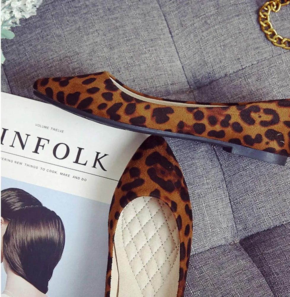 Leopard Print Ballet Flat Shoes Women Classic Pointed Low Heel Mules Comfortable Wedding Party Shoes