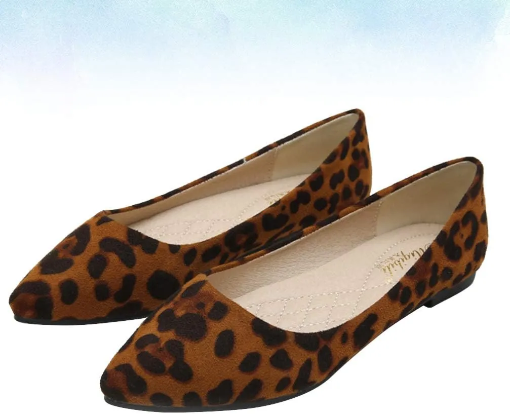 Leopard Print Ballet Flat Shoes Women Classic Pointed Low Heel Mules Comfortable Wedding Party Shoes