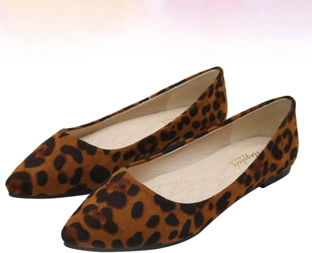 Leopard Print Ballet Flat Shoes Women Classic Pointed Low Heel Mules Comfortable Wedding Party Shoes