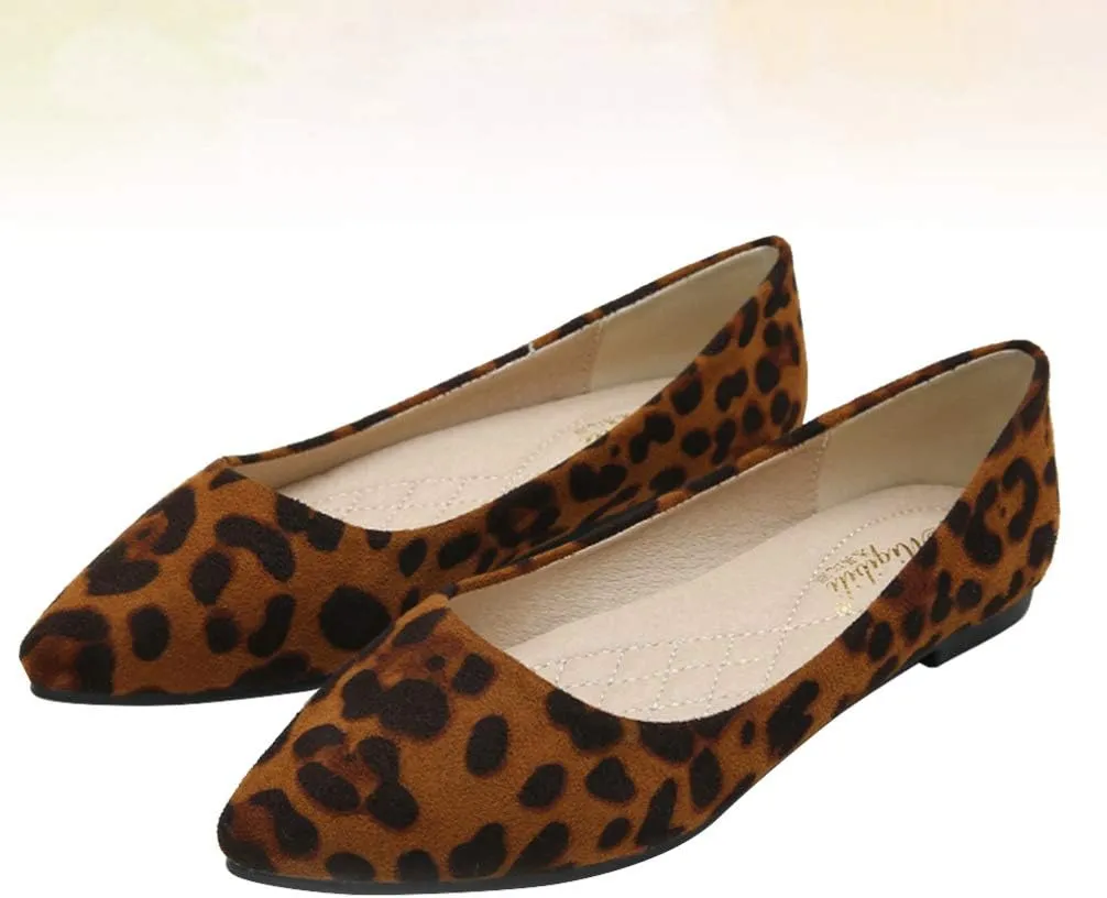 Leopard Print Ballet Flat Shoes Women Classic Pointed Low Heel Mules Comfortable Wedding Party Shoes