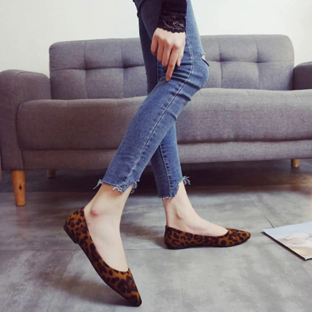Leopard Print Ballet Flat Shoes Women Classic Pointed Low Heel Mules Comfortable Wedding Party Shoes