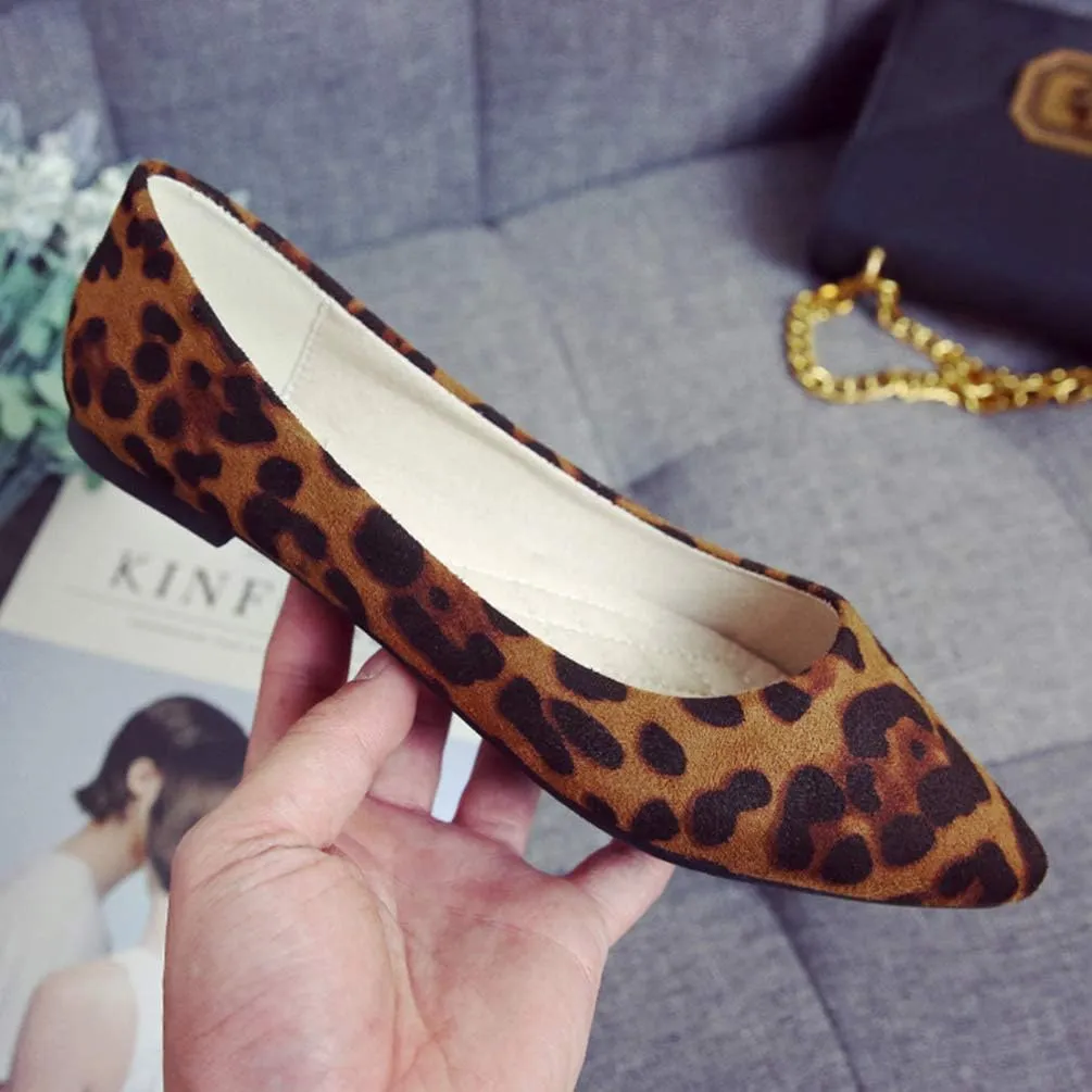 Leopard Print Ballet Flat Shoes Women Classic Pointed Low Heel Mules Comfortable Wedding Party Shoes