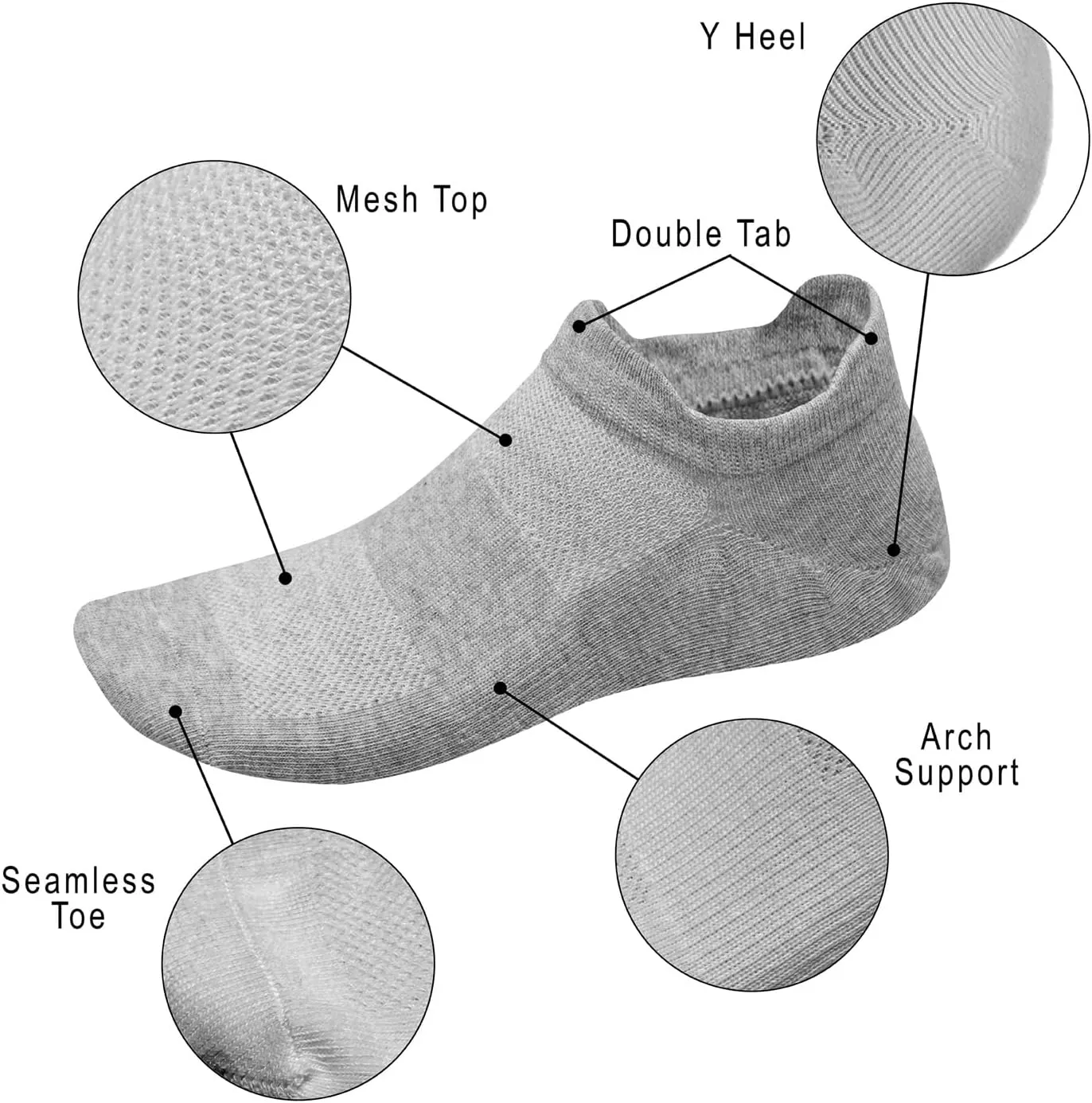 Lightweight Women's & Men's Low Cut Socks, 8 Pairs Running Socks - Front & Back Tabbed With Breathable Cotton
