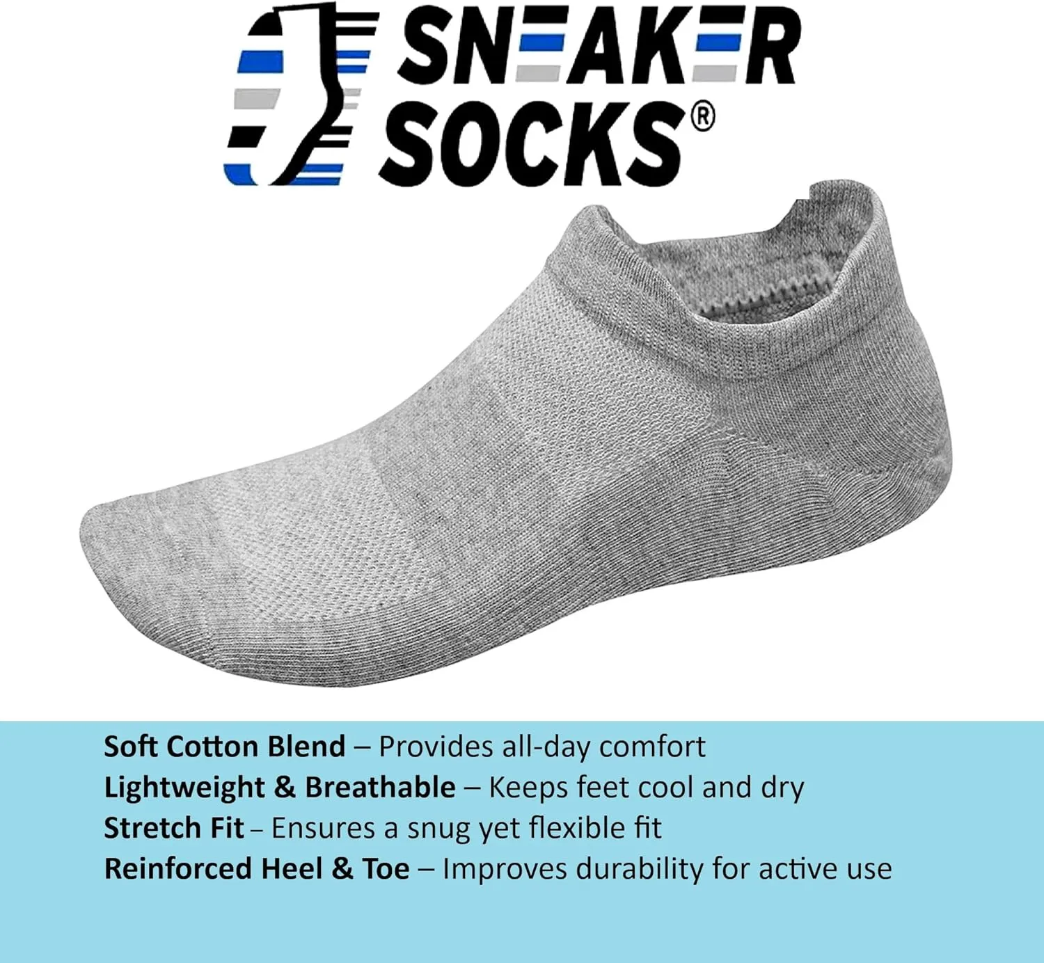 Lightweight Women's & Men's Low Cut Socks, 8 Pairs Running Socks - Front & Back Tabbed With Breathable Cotton