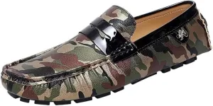 Loafers for Men Colorful Vegan Leather Anti-Slip Slip Resistant Flat Heel Party Slip-On Boat Shoes for Traveling Driving