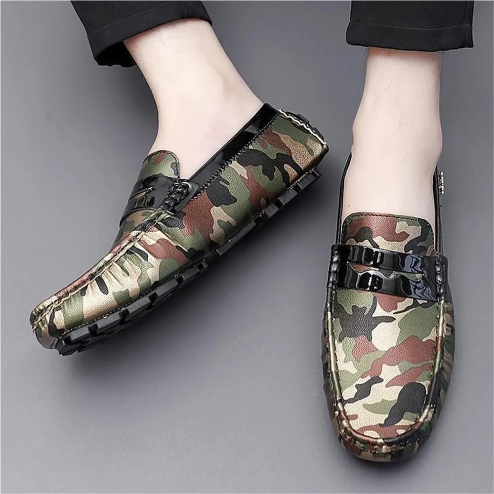 Loafers for Men Colorful Vegan Leather Anti-Slip Slip Resistant Flat Heel Party Slip-On Boat Shoes for Traveling Driving