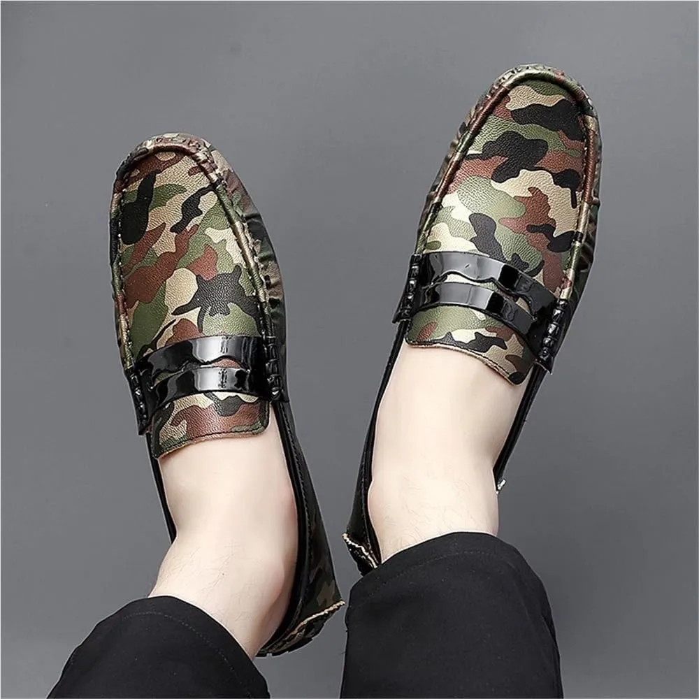Loafers for Men Colorful Vegan Leather Anti-Slip Slip Resistant Flat Heel Party Slip-On Boat Shoes for Traveling Driving