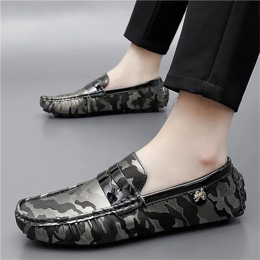 Loafers for Men Colorful Vegan Leather Anti-Slip Slip Resistant Flat Heel Party Slip-On Boat Shoes for Traveling Driving