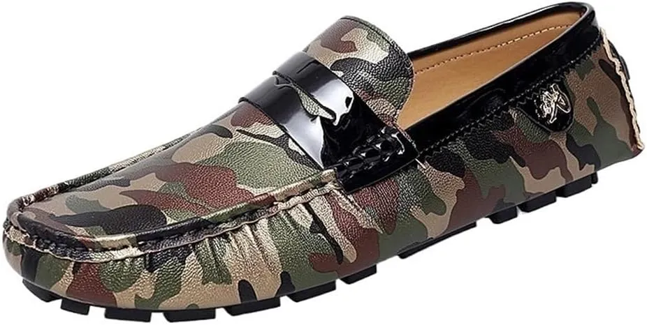 Loafers for Men Colorful Vegan Leather Anti-Slip Slip Resistant Flat Heel Party Slip-On Boat Shoes for Traveling Driving