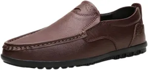 Loafers for Men Cowhide Stitching Details Round Toe Breathable Flat Heel Anti-Slip Fashion Walking Slip-ons