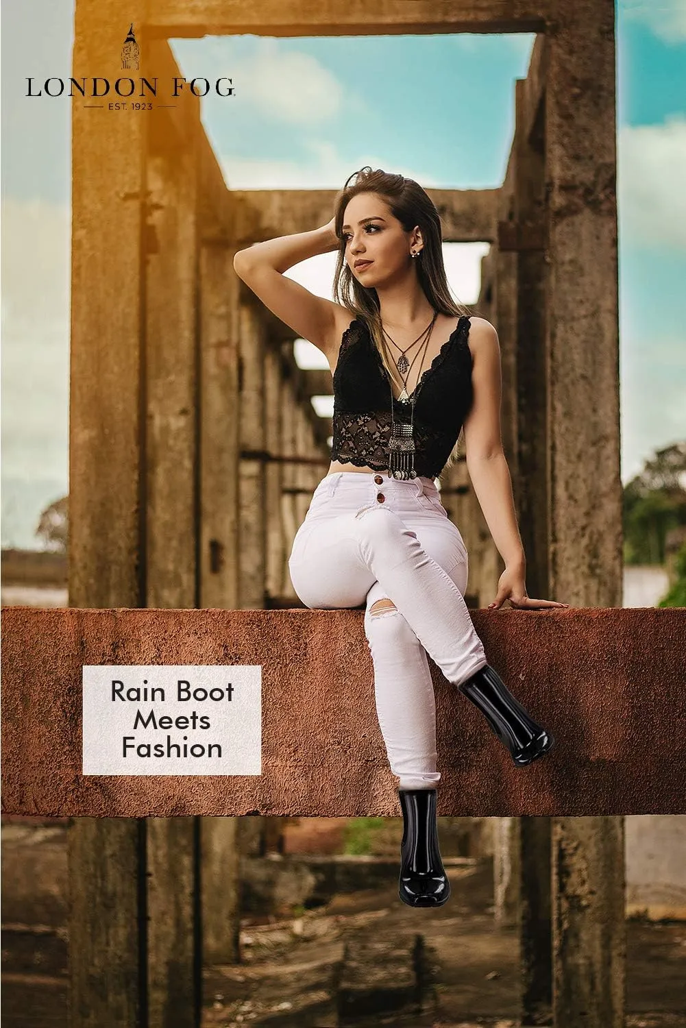 LONDON FOG Womens Prite High Heeled Rain Boot