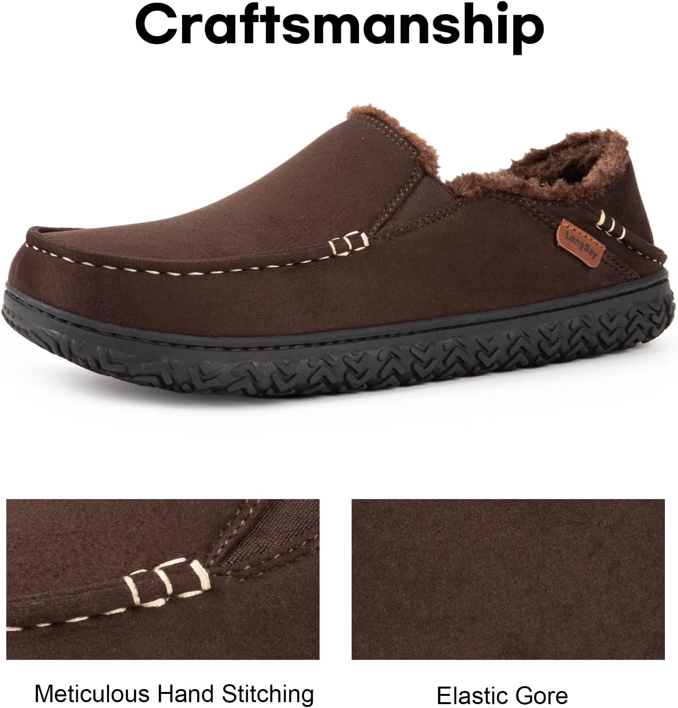 LongBay Men's Moccasin Slippers Cozy Breathable Memory Foam House Shoes for Indoor Outdoor