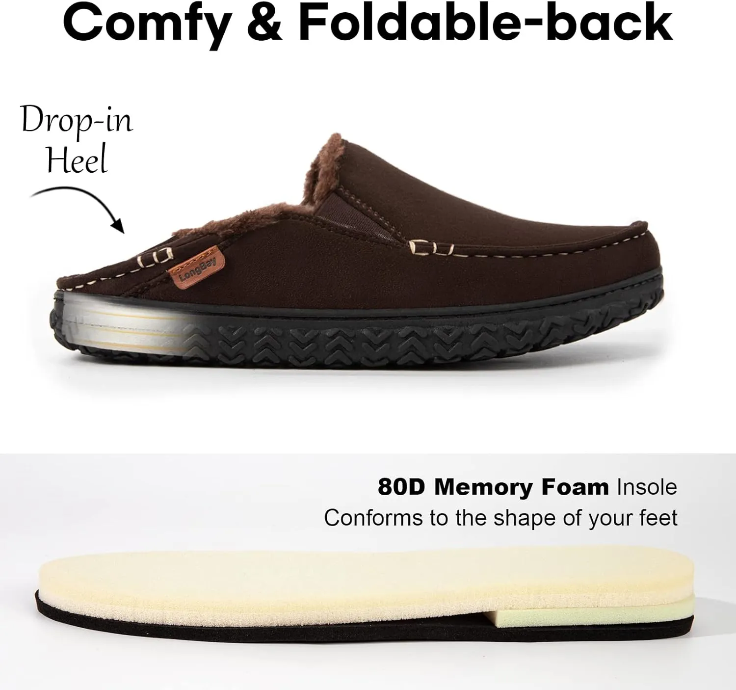 LongBay Men's Moccasin Slippers Cozy Breathable Memory Foam House Shoes for Indoor Outdoor
