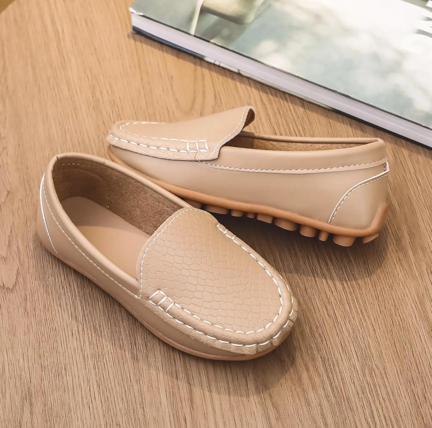 LONSOEN Toddler Little Kid Boys Girls Soft Slip On Loafers Dress Flat Shoes