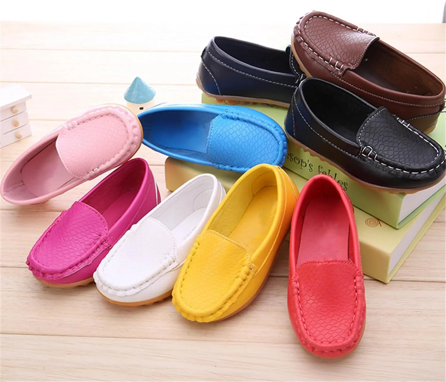 LONSOEN Toddler Little Kid Boys Girls Soft Slip On Loafers Dress Flat Shoes