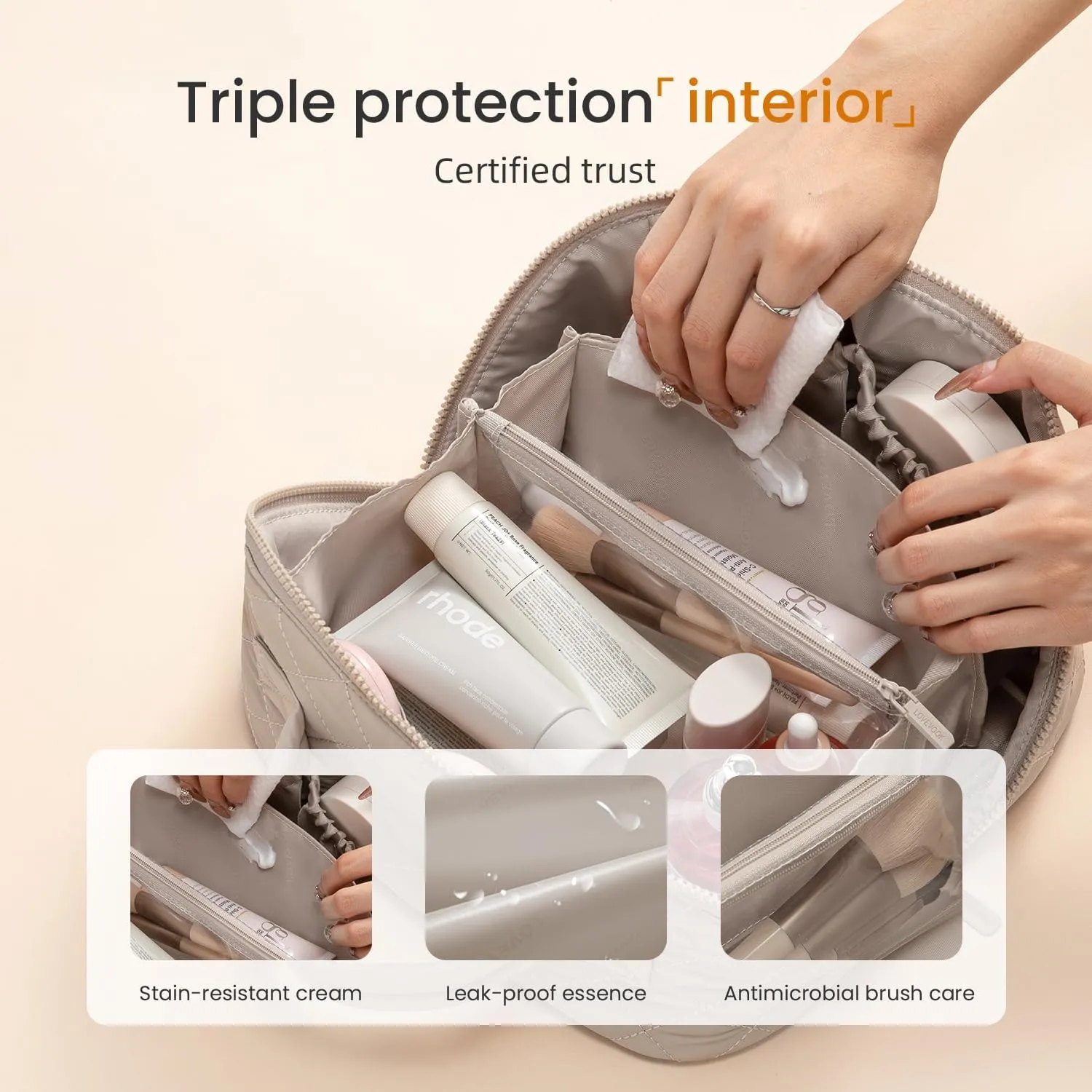 LOVEVOOK Travel Makeup Bag for Women, 2Pcs Set Puffer Waterproof Cosmetic Organizer, Large Capacity Pouch Open Flat Toiletry Bag with Divider & Handle, Portable Gift for Her