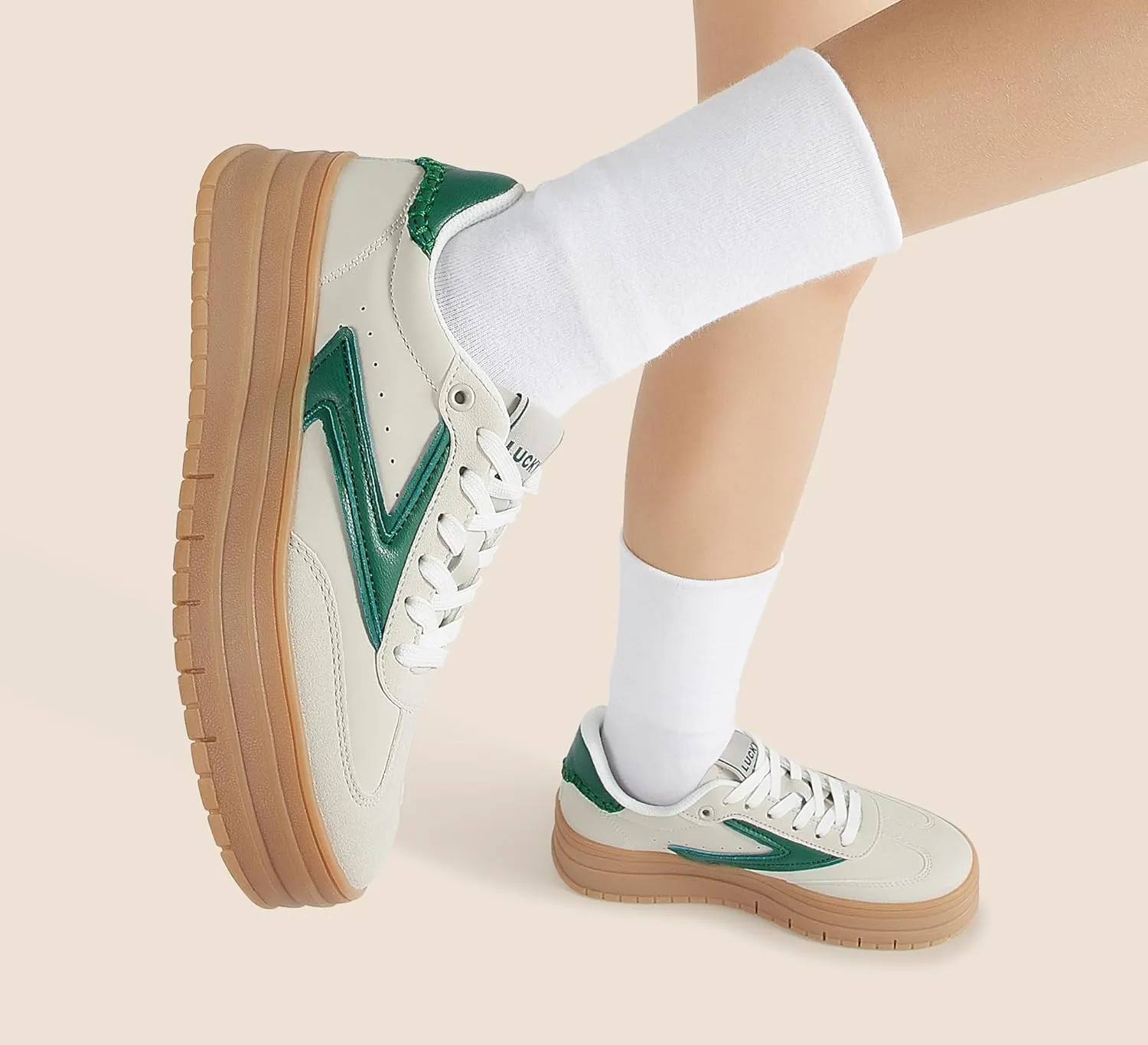 LUCKY STEP Women's Platform Sneakers Gum Sole Suede Casual Classic Retro Rubber Thick Sole Trendy Fashion Tennis Walking Shoes