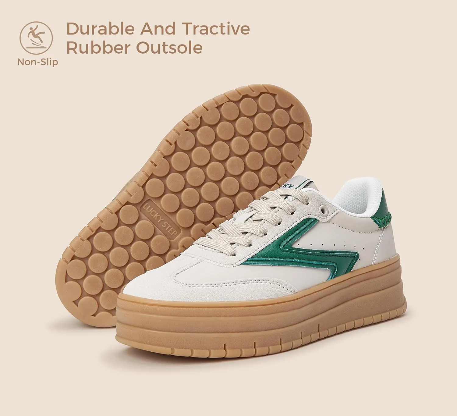 LUCKY STEP Women's Platform Sneakers Gum Sole Suede Casual Classic Retro Rubber Thick Sole Trendy Fashion Tennis Walking Shoes
