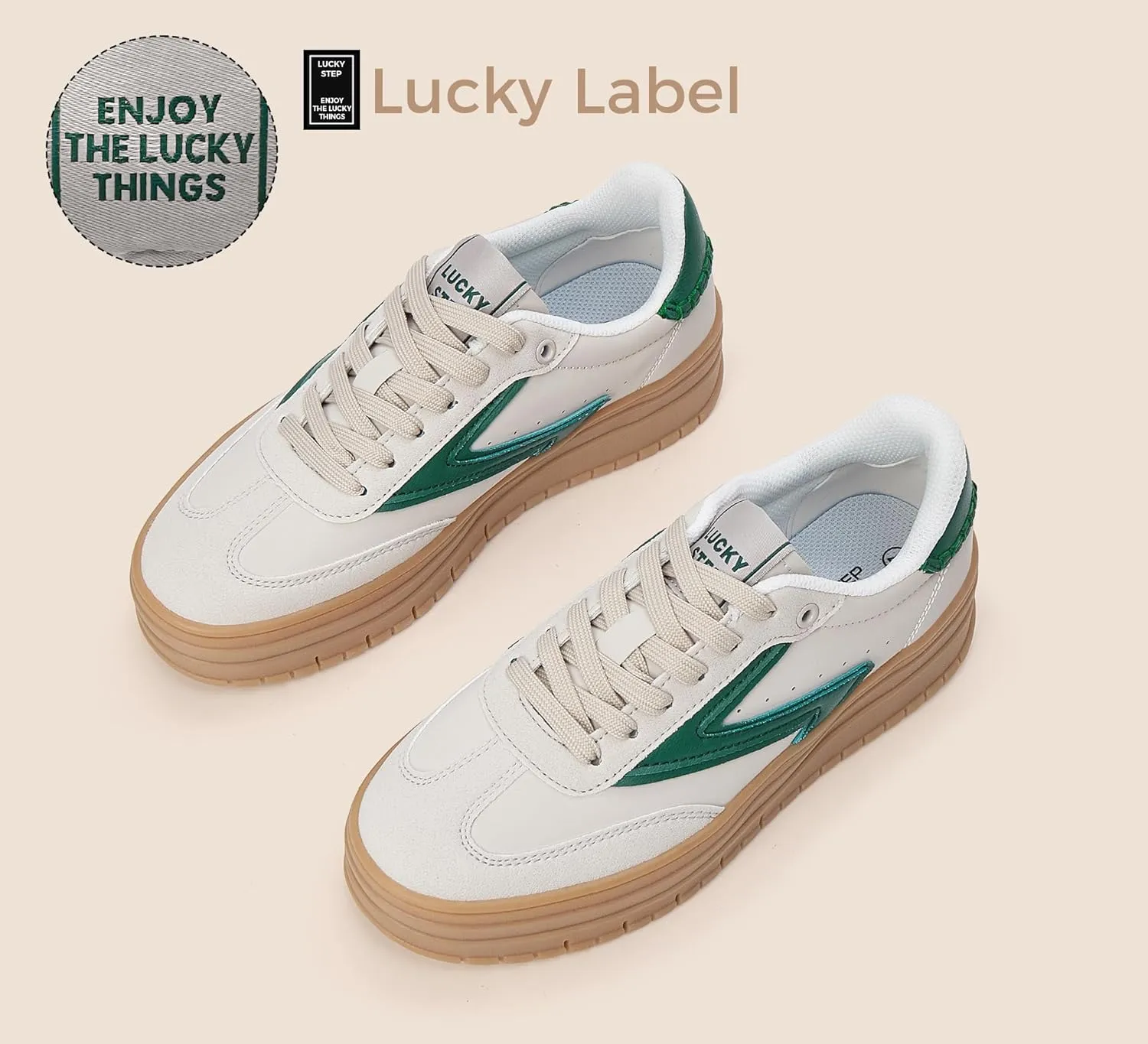 LUCKY STEP Women's Platform Sneakers Gum Sole Suede Casual Classic Retro Rubber Thick Sole Trendy Fashion Tennis Walking Shoes