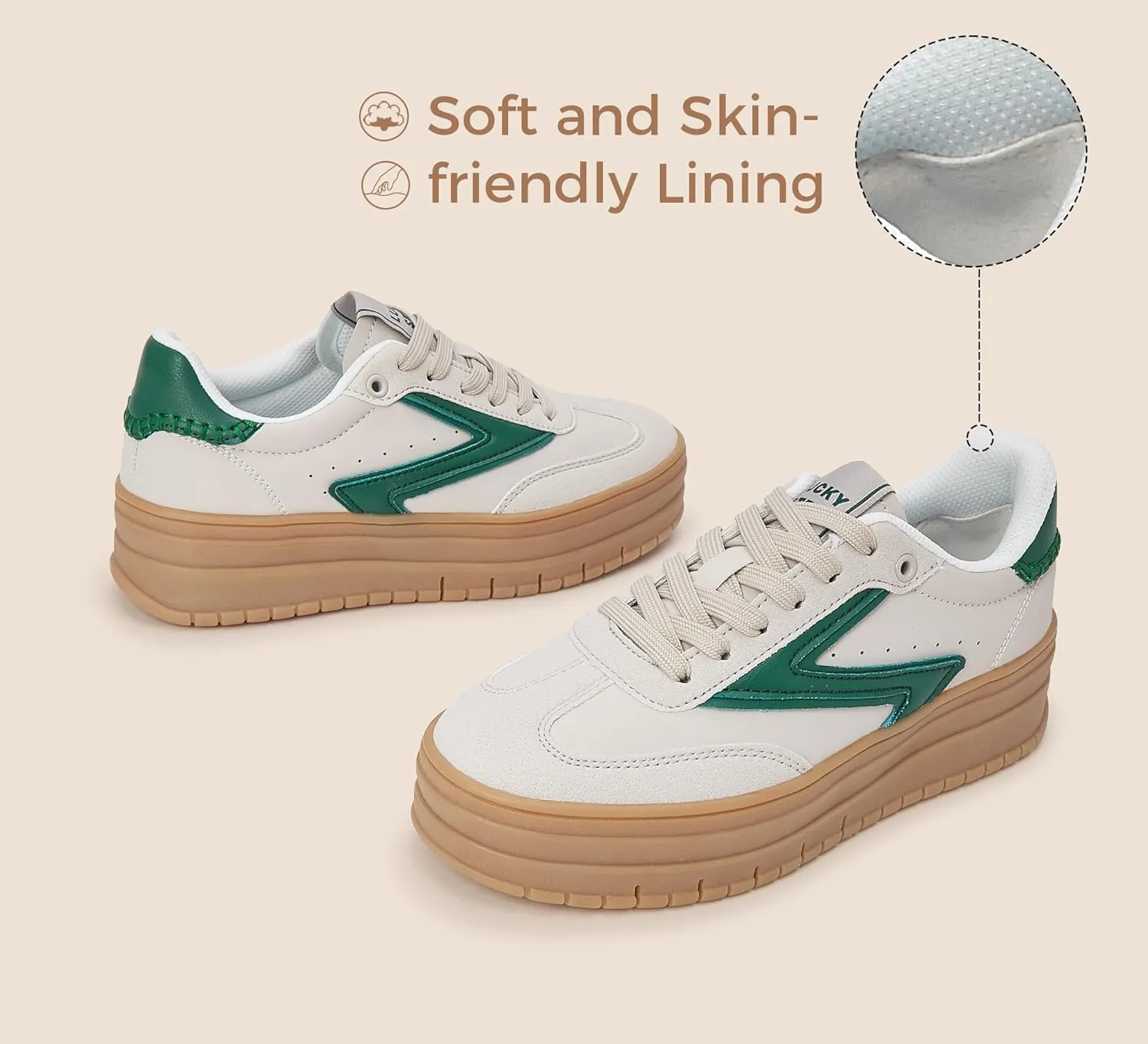 LUCKY STEP Women's Platform Sneakers Gum Sole Suede Casual Classic Retro Rubber Thick Sole Trendy Fashion Tennis Walking Shoes