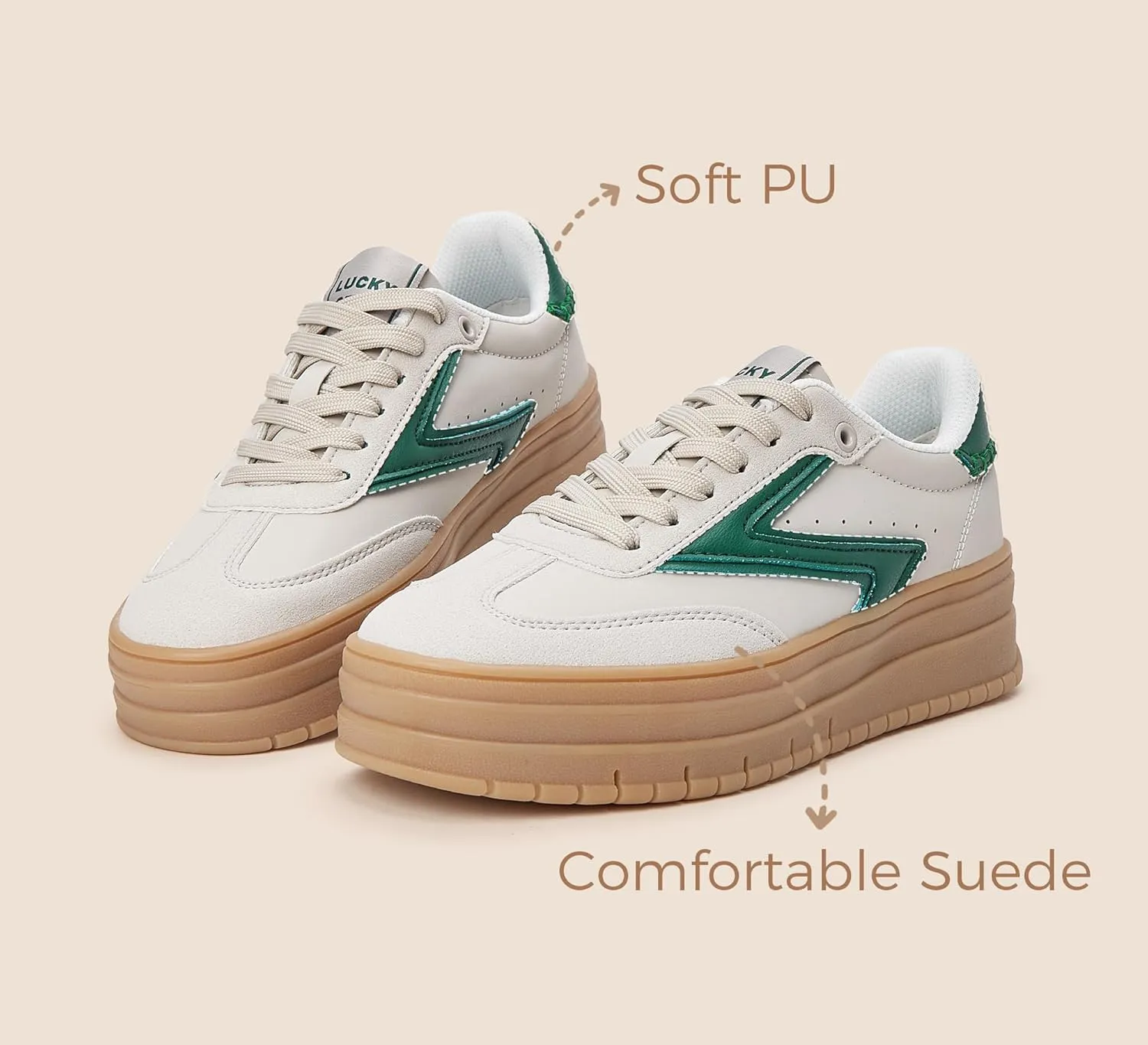 LUCKY STEP Women's Platform Sneakers Gum Sole Suede Casual Classic Retro Rubber Thick Sole Trendy Fashion Tennis Walking Shoes