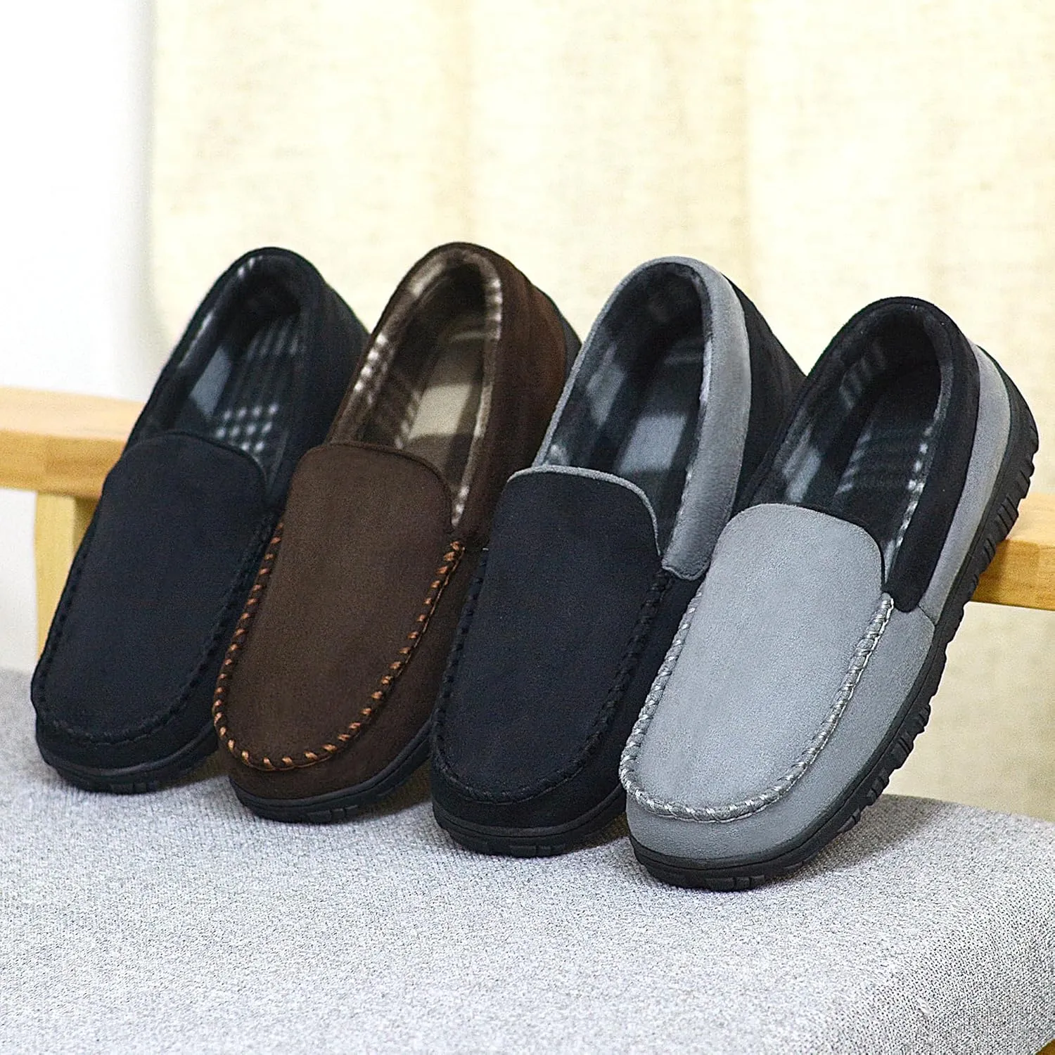 Lulex Mens Slippers Moccasins for Mens Memory Foam House Slippers Indoor Outdoor House Shoes