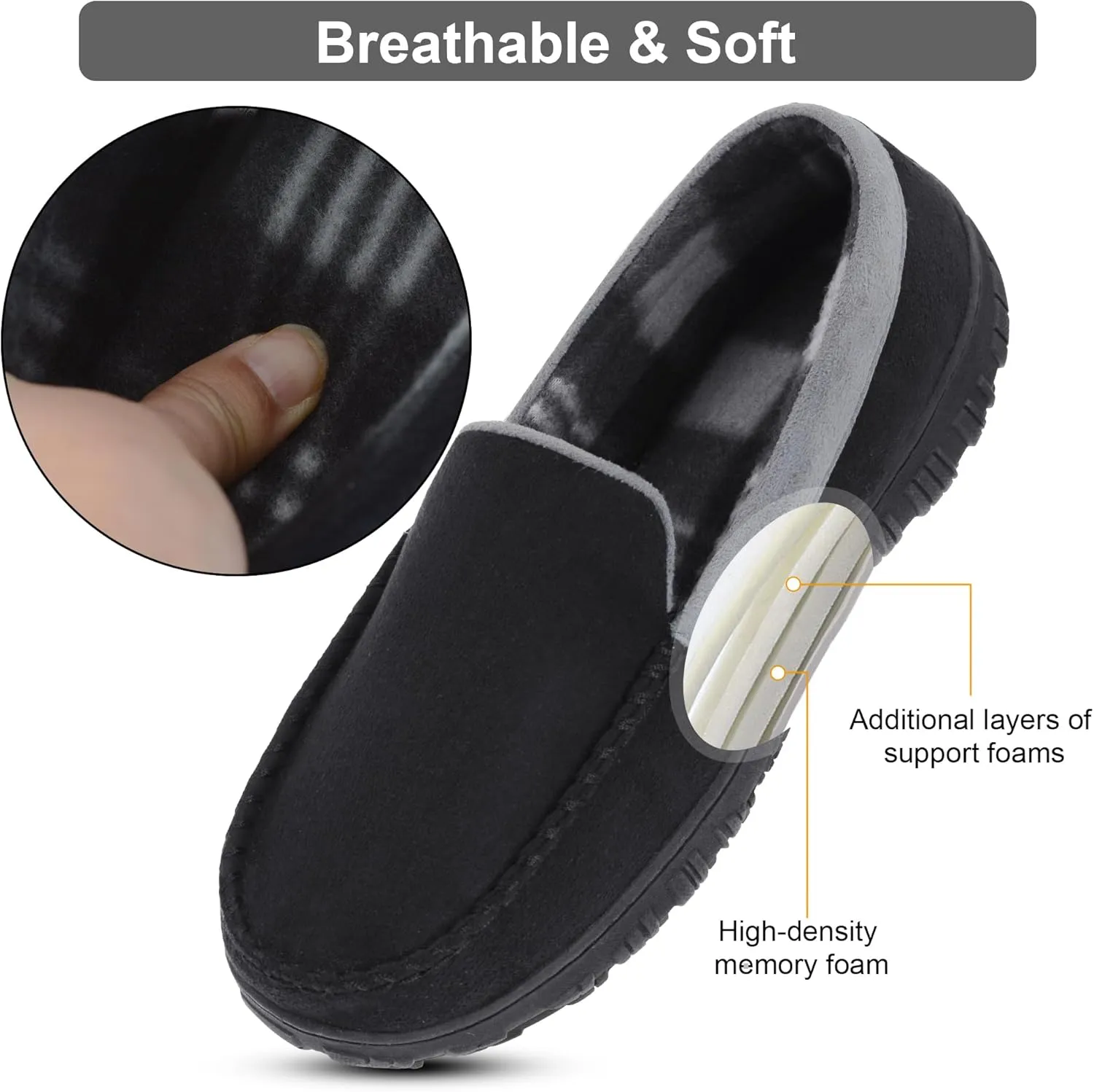 Lulex Mens Slippers Moccasins for Mens Memory Foam House Slippers Indoor Outdoor House Shoes