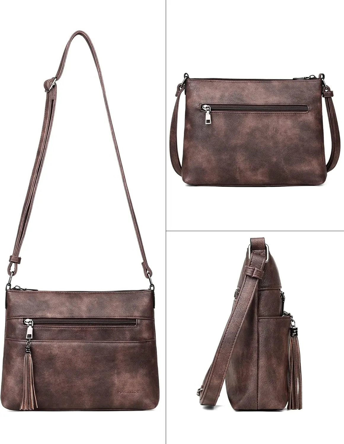 MASINTOR Crossbody Bags for Women, Lightweight Medium Crossbody Purse, Soft Leather Women's Shoulder Handbags with Tassel for Shopping or Travel
