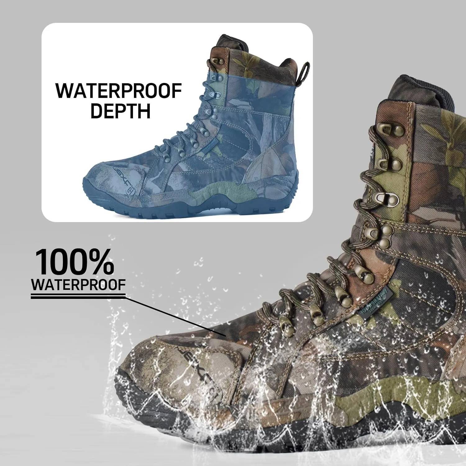 Men's 8" Waterproof Lightweight Hunting Boots Camo Insulated Hiking Boots, 200g Thinsulate