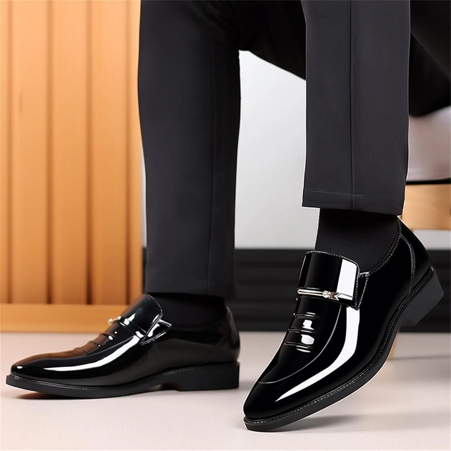 Men's Business Casual Loafers Patent Leather Formal Oxford Slip On Dress Shoes for Men