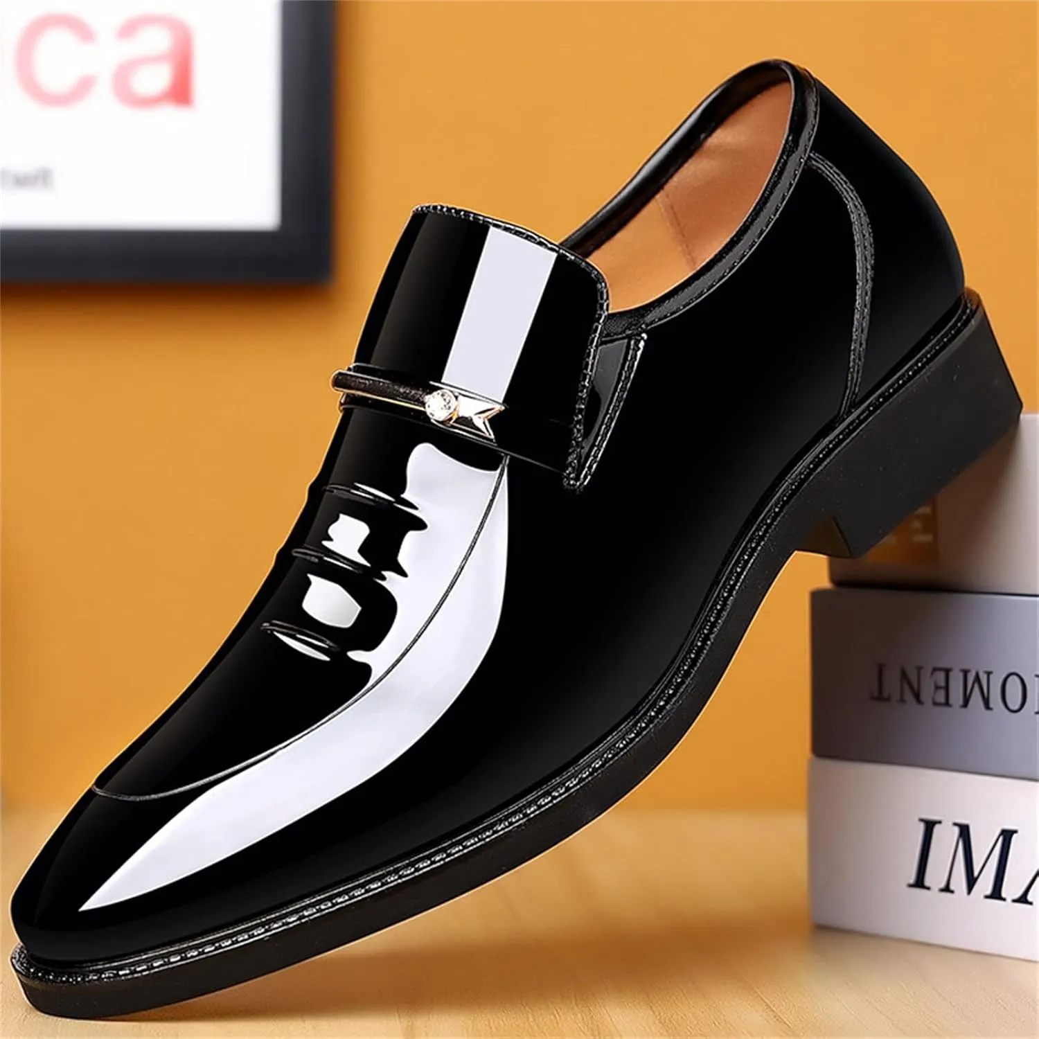 Men's Business Casual Loafers Patent Leather Formal Oxford Slip On Dress Shoes for Men