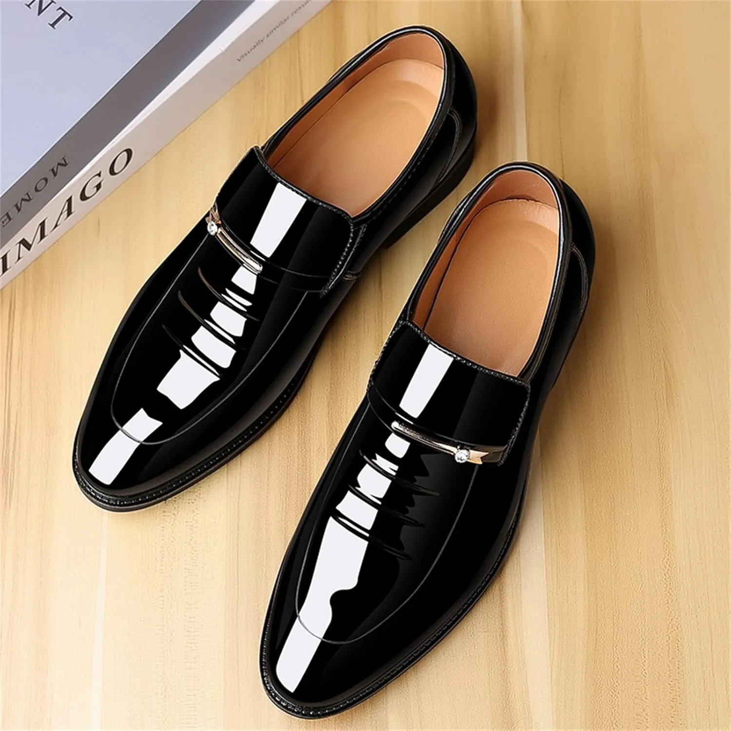 Men's Business Casual Loafers Patent Leather Formal Oxford Slip On Dress Shoes for Men