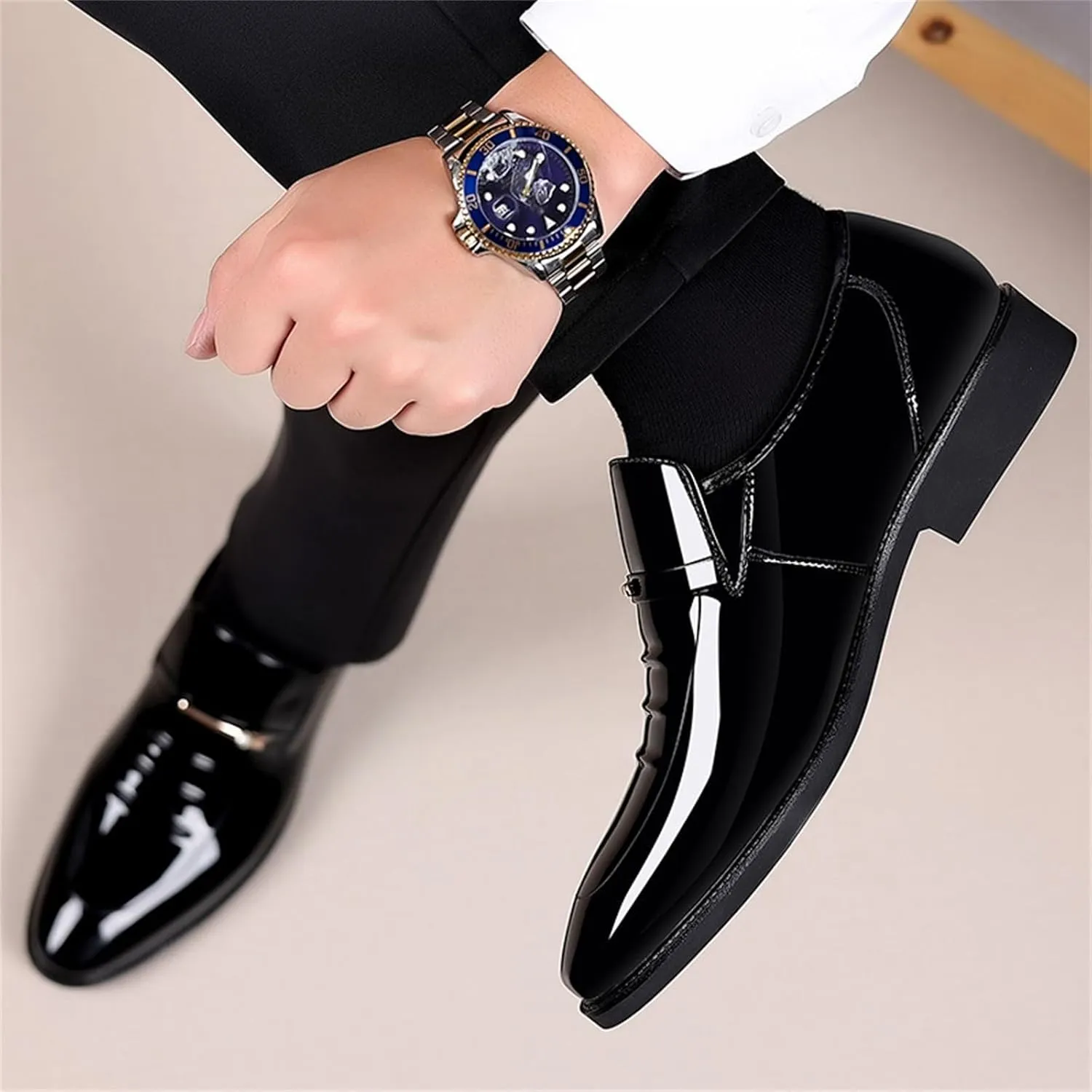 Men's Business Casual Loafers Patent Leather Formal Oxford Slip On Dress Shoes for Men