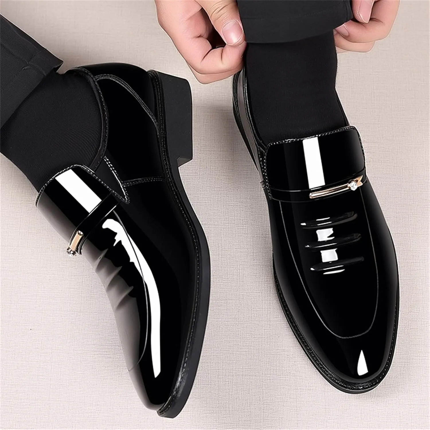 Men's Business Casual Loafers Patent Leather Formal Oxford Slip On Dress Shoes for Men