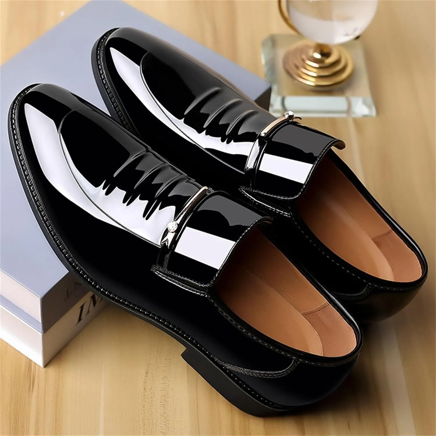 Men's Business Casual Loafers Patent Leather Formal Oxford Slip On Dress Shoes for Men
