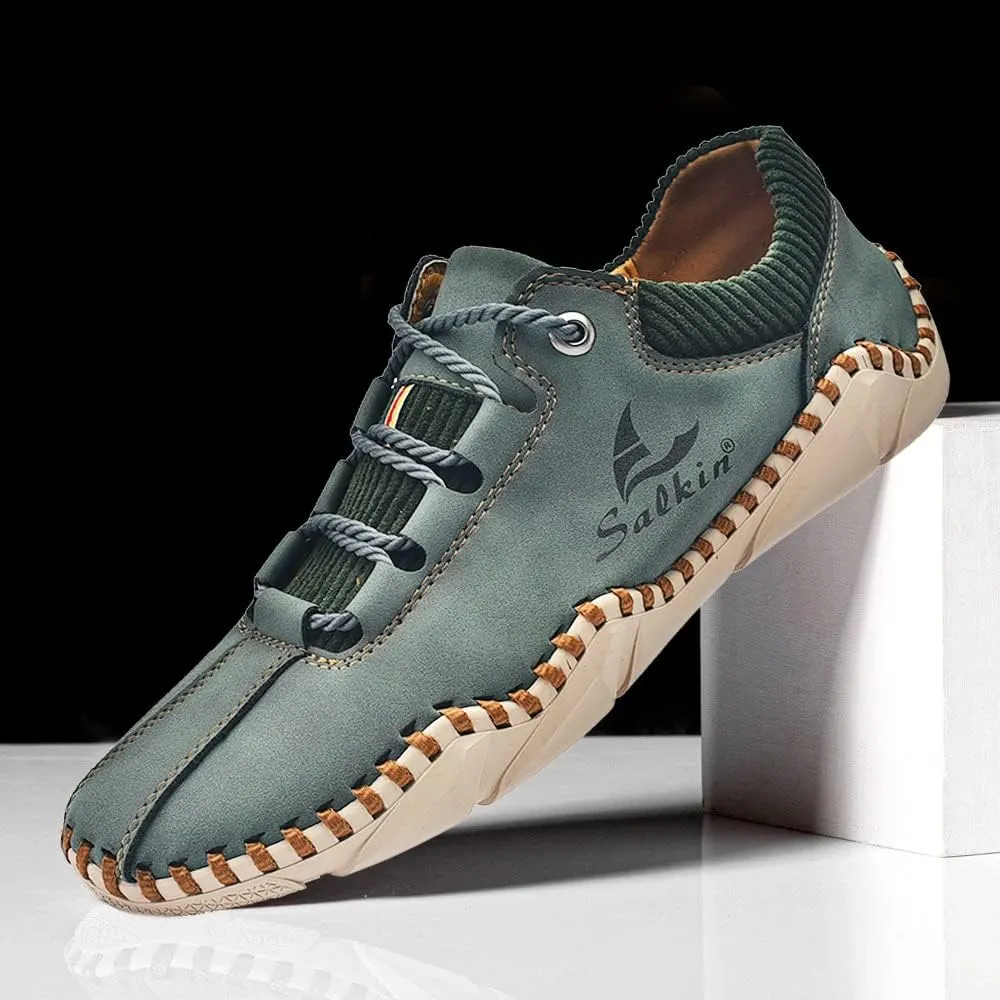 Mens Casual Shoes Fashion Sneakers Leather Oxfords Work Shoe Sneaker for Men Driving Loafers Shoes Slip On Flat Loafers Boat Shoes Moccasins Lightweight Soft Comfort Lace up Hand Stitching Ankle Boots